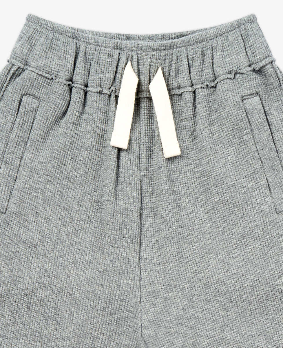 Raw Edge Waffle Knit Joggers - Stone