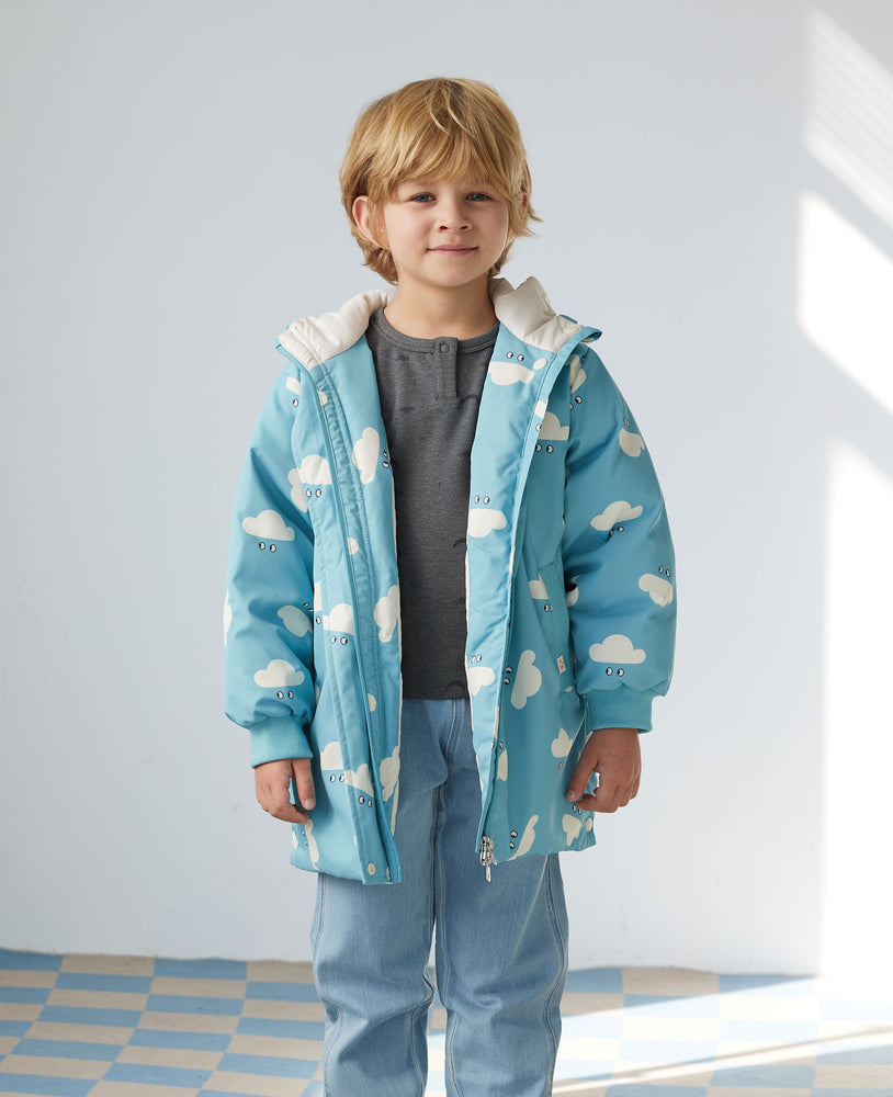 Down Long Hooded Coat - Dreamy Blue Cloud