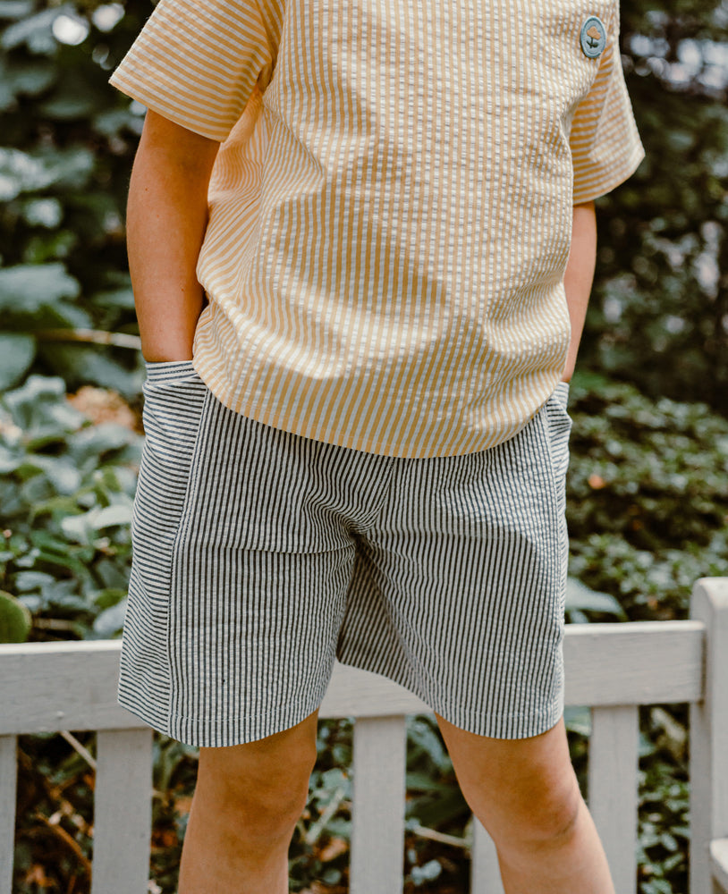 Seersucker Cotton Shorts - Seabreeze Stripe